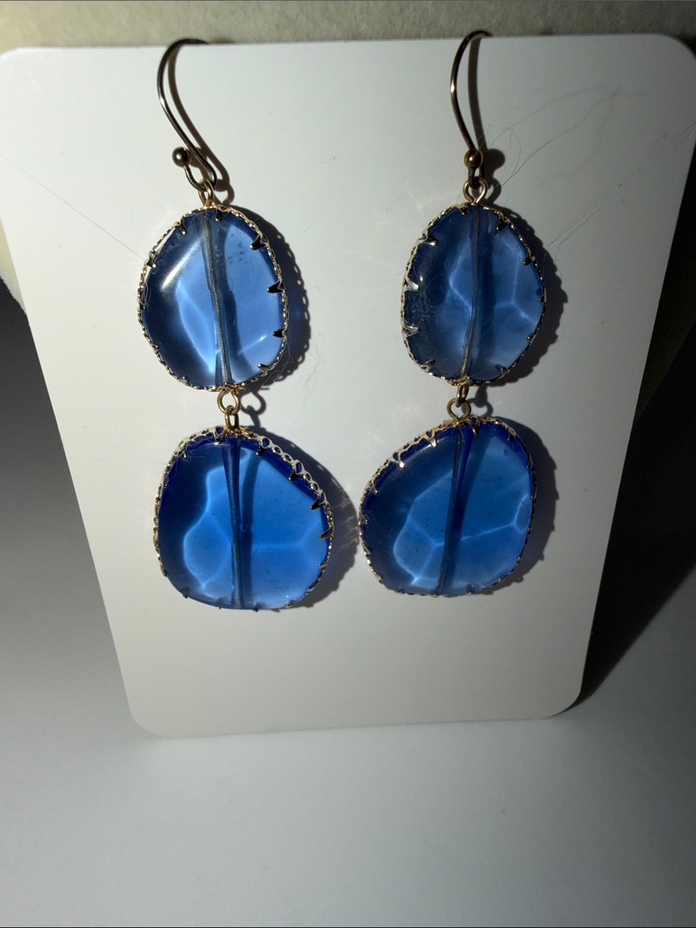 Boho Double Drop Down Glass Earrings In Seaglass Blue